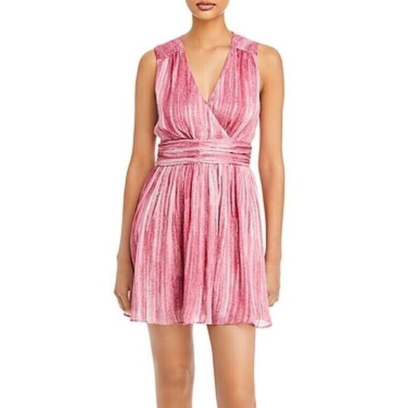 AQUA Womens Dress Medium Pink Shimmer Fit Flare Skater Empire Keyhole Neck - Picture 1 of 9